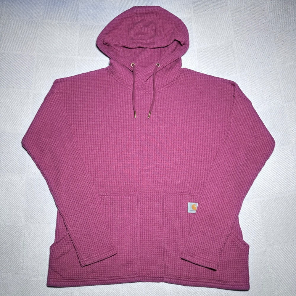 Carhartt Thermal Waffle Knit Hoodie Womens Medium Relaxed Fit Pullover Pink
